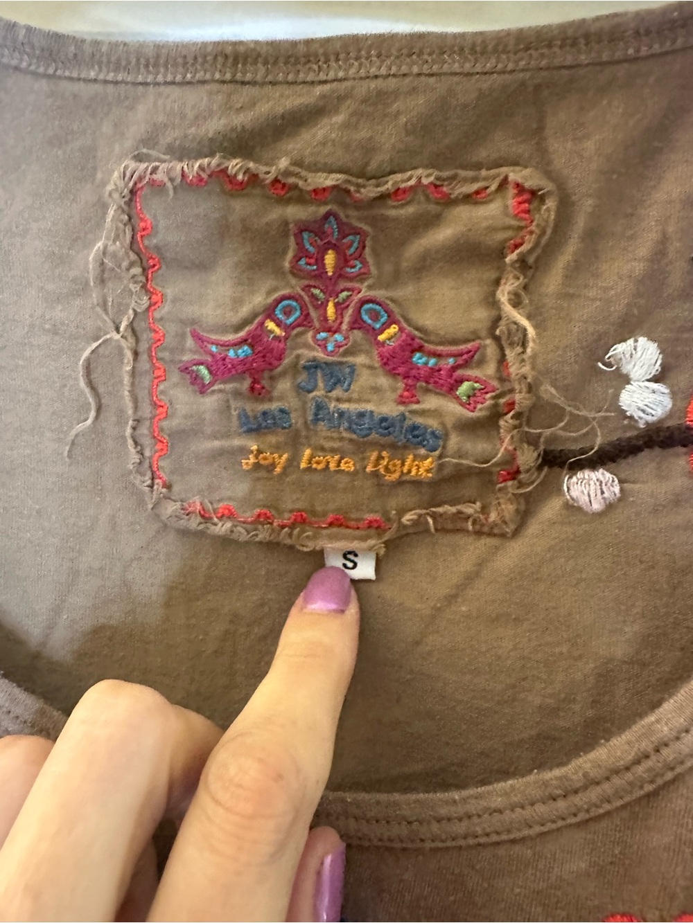 Johnny Was Brown Long-Sleeve Embroidered Floral & Bird Tee - Picture 5 of 7